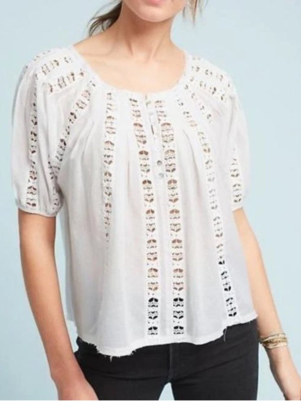 NWT Anthropologie Eri + Ali White Ladder Lace Button Front Blouse XS
